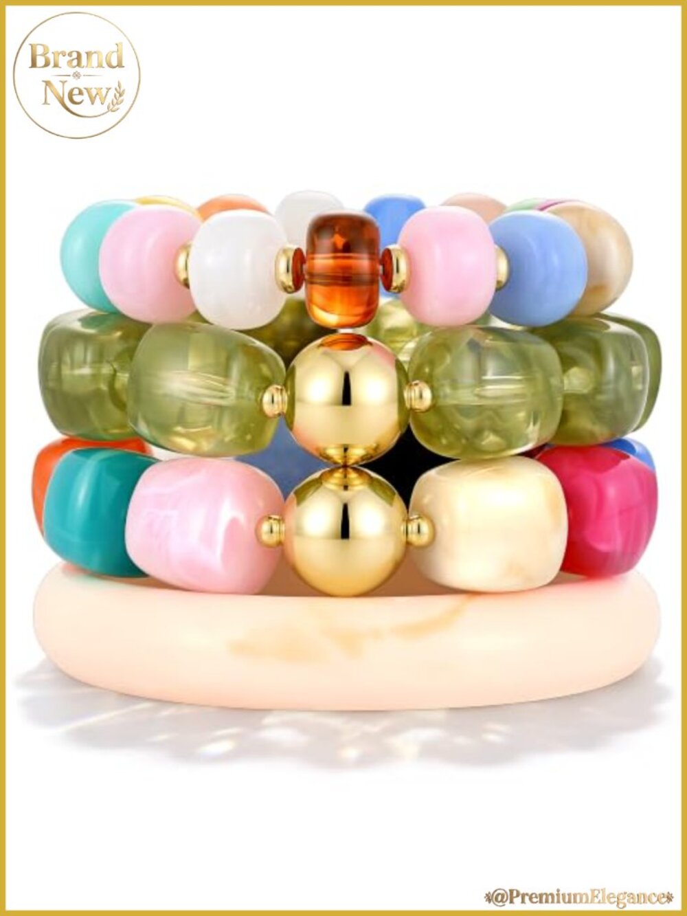 4 Pcs Beaded Bracelets for Women Chunky Acrylic Resin Bangle Set Stretch
